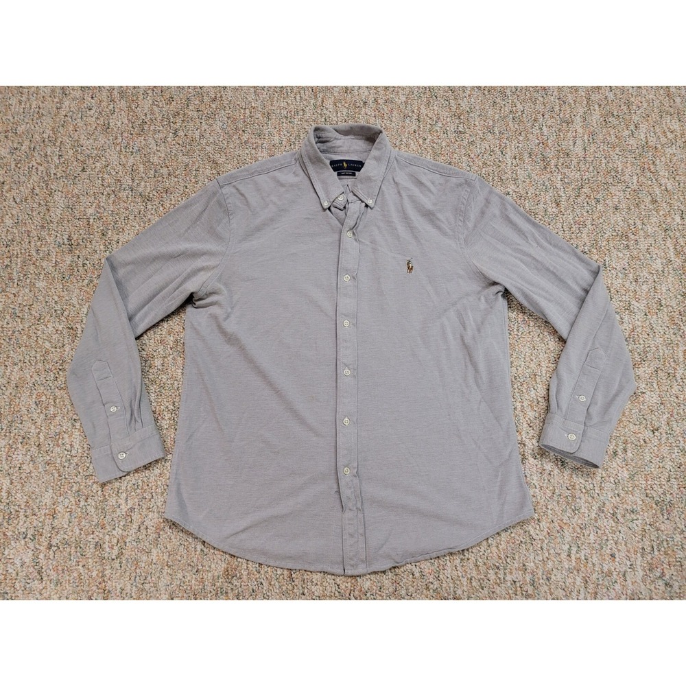 Ralph Lauren Shirt Mens XL Grey Knit Oxford Button Down Long Sleeve Flesh Pony